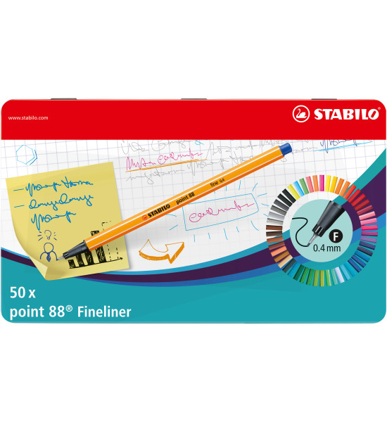 Micropunta/Felpa, Point 88, Punta Fina  0.4 mm, Caja Met x 50. 50 Colores Surtidos